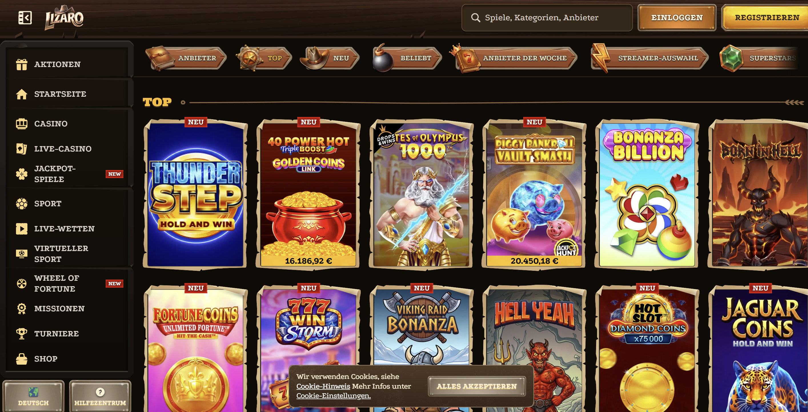 Lizaro Casino Spielbibliothek